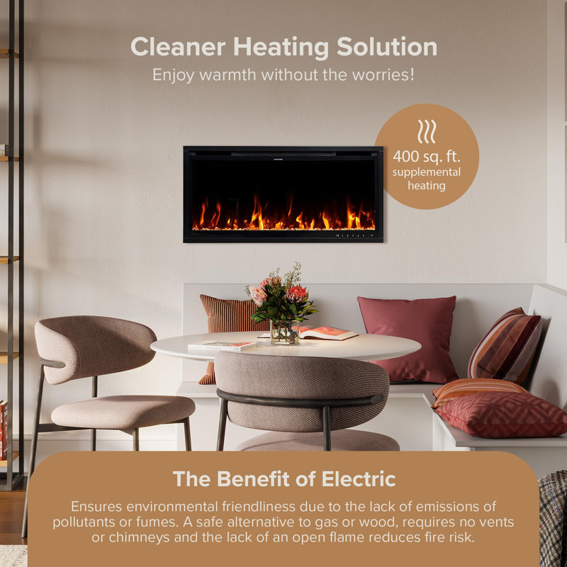 Ultra Thin Aerus Slim Recessed or Wall Mounted Electric Fireplace, Alexa/Wifi Enabled, 17.63" H x 36" W x 4.25" D
