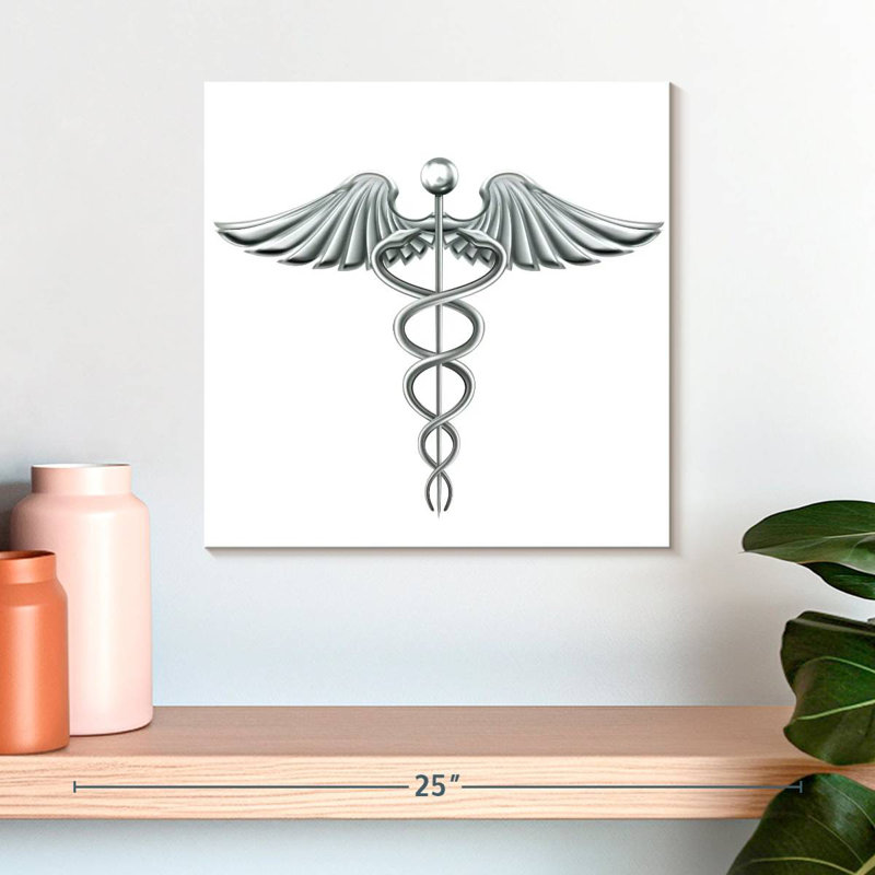 Symbole Alcaraz médical caducée argenté, H 16 po x l 16 po