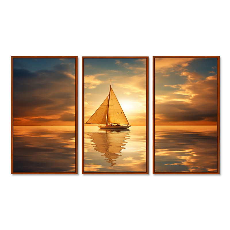 Amirali - Ensemble de décoration murale bateau, Cadre flottant brun, H 32 po x l 48 po x P 1 po