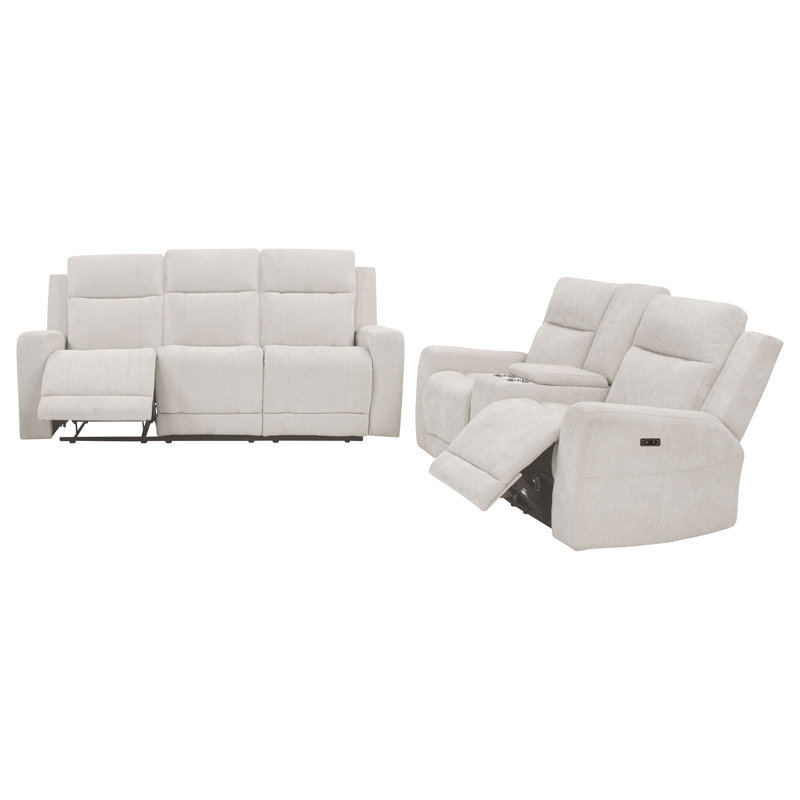 Ensemble de canapé inclinable électrique 2 pièces en chenille ivoire, Ivoire ivoire, 2 Pieces: Sofa, Loveseat