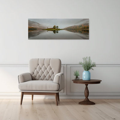 «Misty Lake Reflection Colorful Peaceful Serene Autumn Landscape», art mural