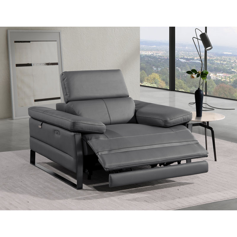 Fauteuil inclinable électrique en cuir italien à grain supérieur avec appuis-tête électriques, Gris foncé