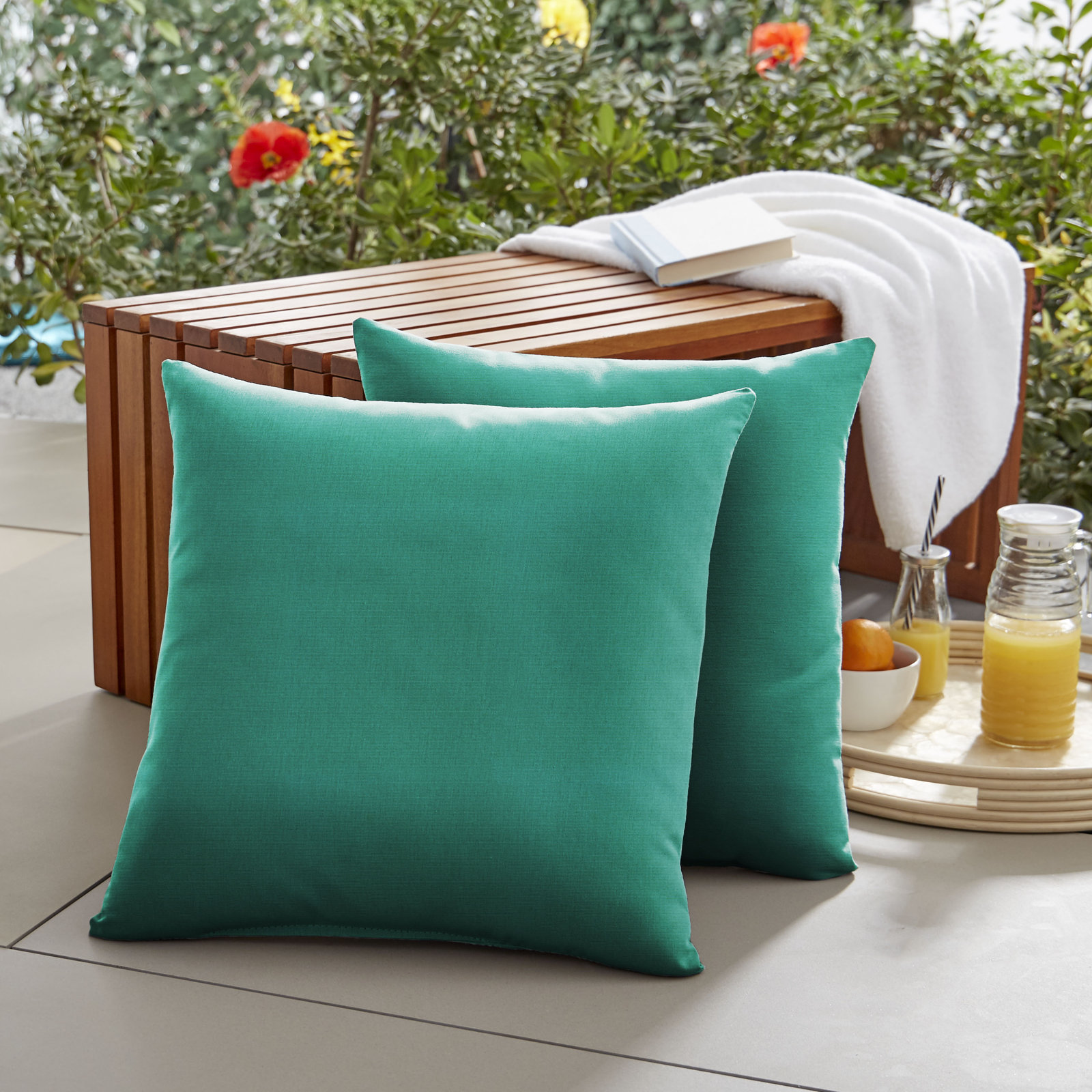 Ashish Sunbrella® Throw Pillow, Square 20", Sunbrella - Canvas Teal