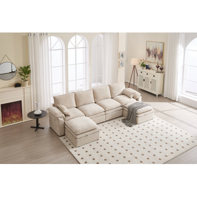 130'' 4-Seat Chenille Sectional With Two Ottomans