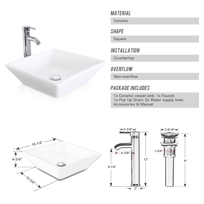 24'' Single Bathroom Vanity Set with Ceramic Vessel Sink, Manufactured Wood Top, Water Saving Faucet, White