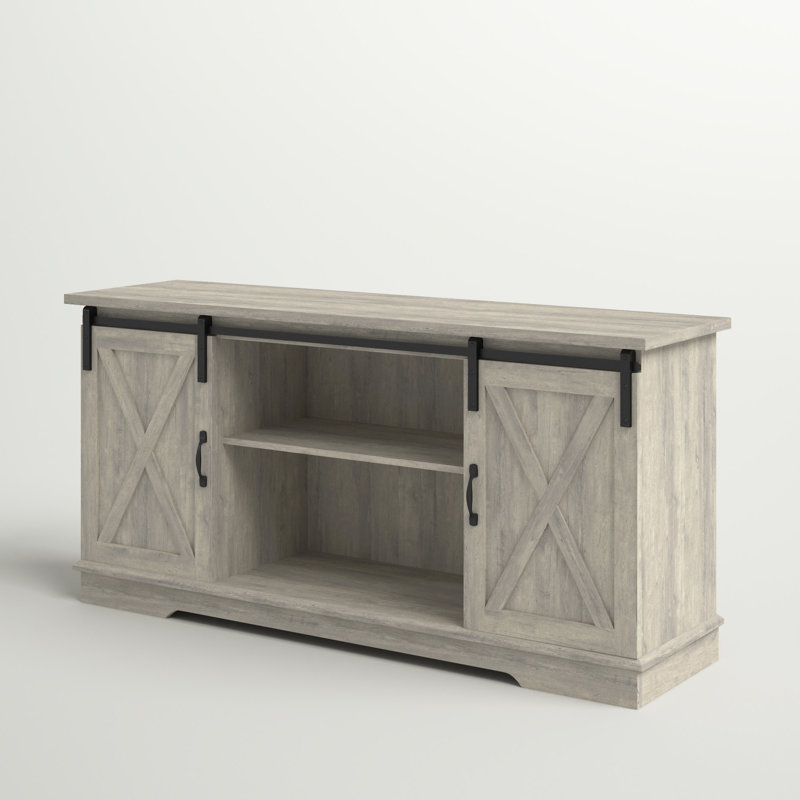 Carterton Sliding Door TV Stand for TVs, Stone Gray, 28" H x 58" L x 16" W