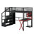Full Size Metal Loft Bed With Built-In Work Station, Wardrobe, Storage Staircase And LED