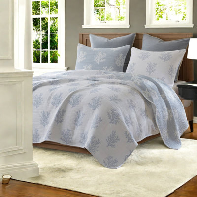 Ensembles de literie réversibles pour lit double et queen, couette bleue en mélange de coton pour la maison