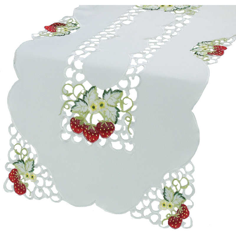 Strawberry Embroidered Cutwork Table Runner