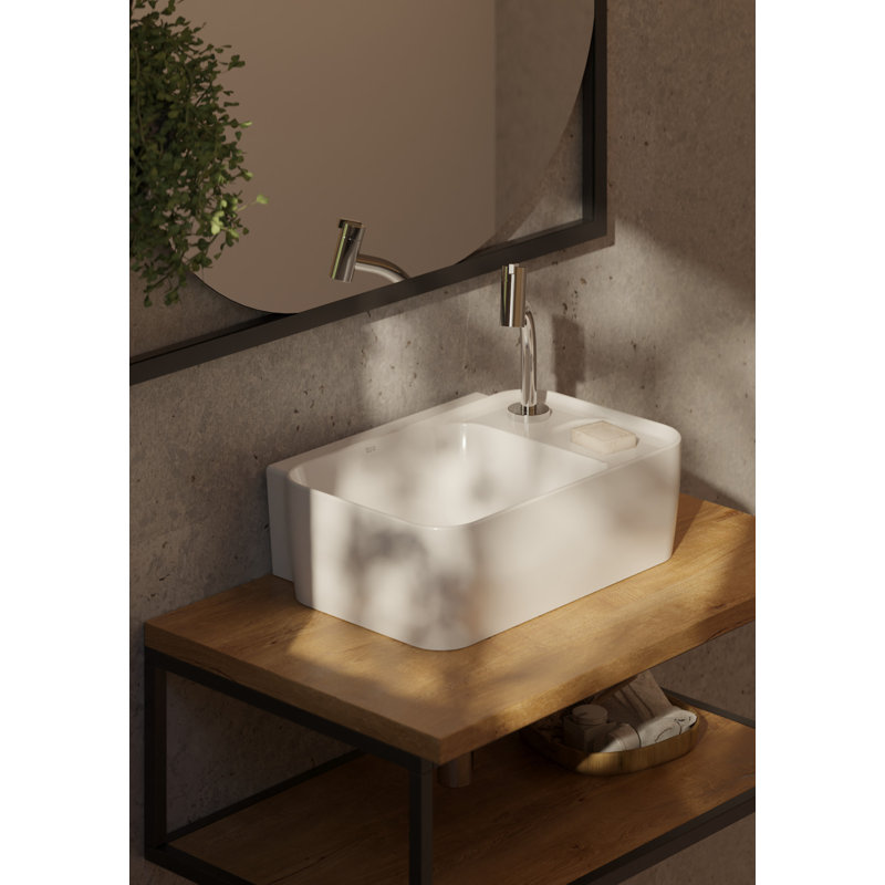Lavabo de salle de bain mural rectangulaire en porcelaine vitreuse blanche