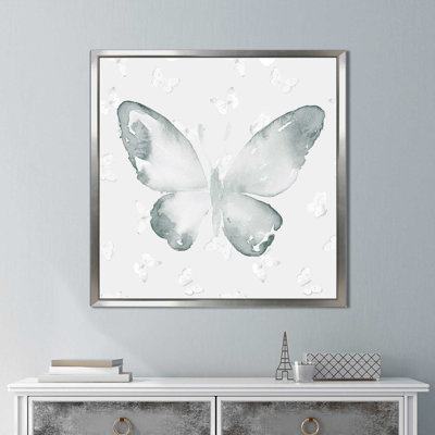 «Gray Watercolor Butterflies I», reproduction de peinture à l'aquarelle