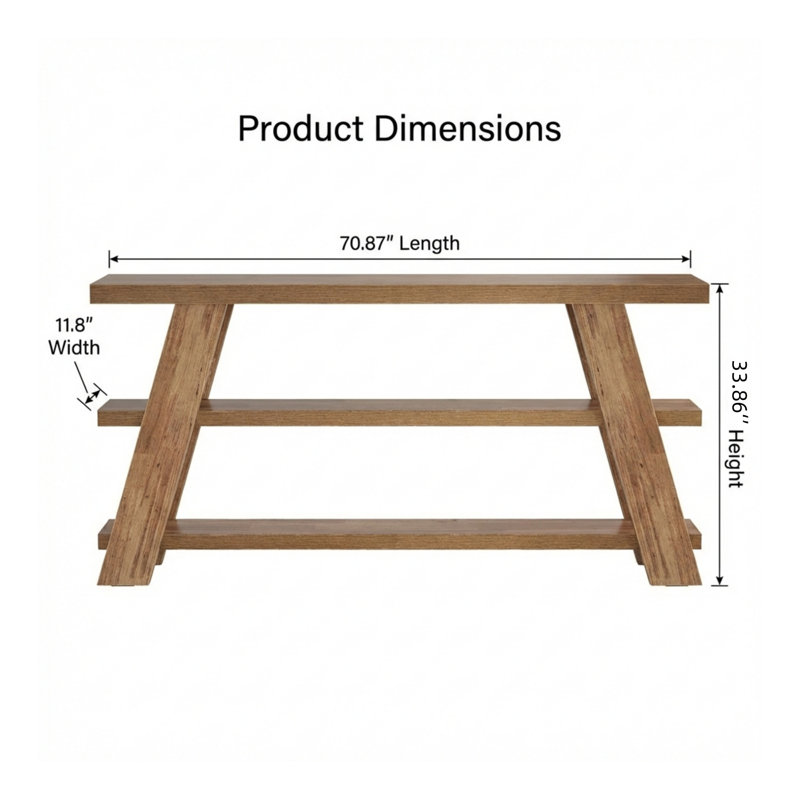 Table d'appoint étroite de 70,87 pouces avec rangement spacieux à trois niveaux