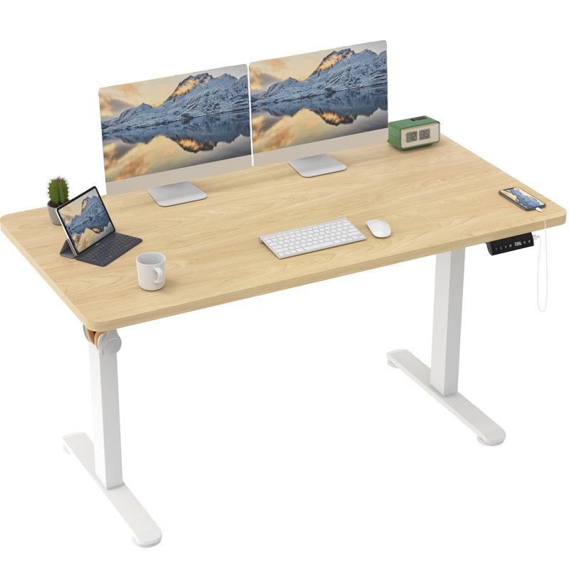 Dionysius Electric Height Adjustable Standing Desk, Beige, 140cm x 70cm, White