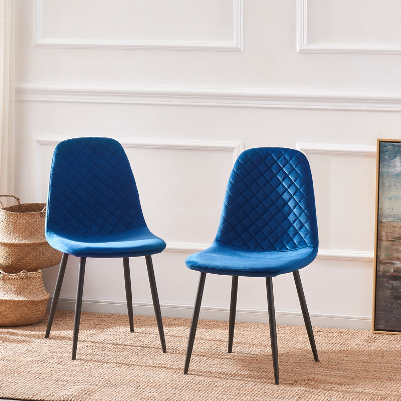 Brienna Velvet Upholstered Armless Dining Chair, Blue Velvet, Black