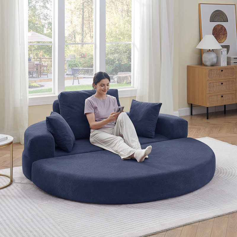 Boneless Foldable Sofa Bed, Convertible Chenille Sleeper Sofa, Blue