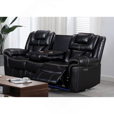ENCORE SOFA NOIR DOUBLE PUISSANCE AVEC CHARGEUR SANS FIL DDT, GEL CUIR CLAIR ET USB SUR INTERRUPTEUR
