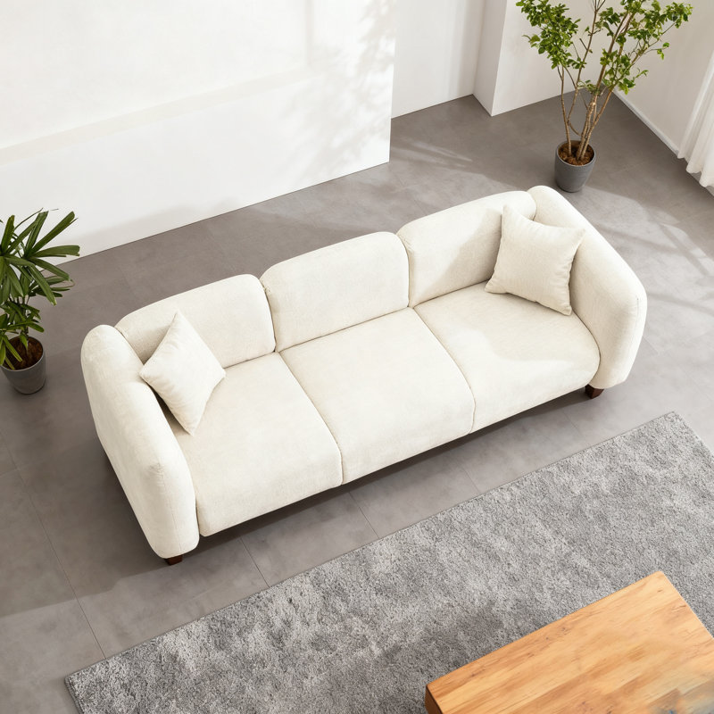 87 In. 3 Seater Modern Upholstered Velvet Sofa, Beige