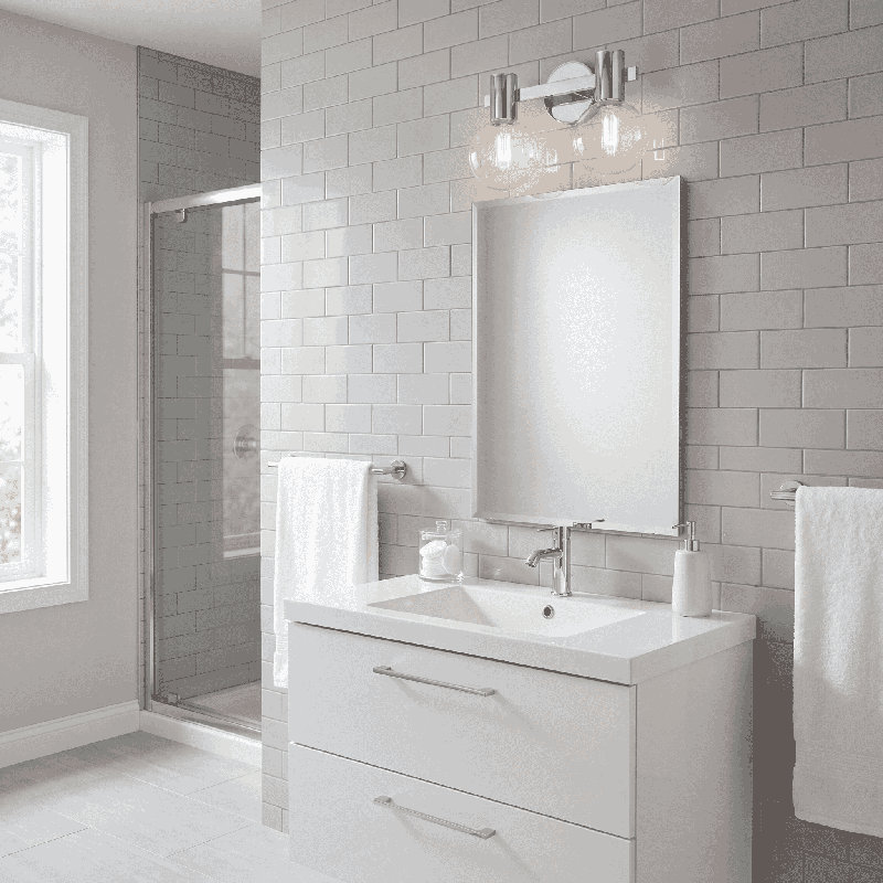  Wright 2-Light Bathroom Vanity Light in Chrome, 10" H x 15.5" W x 15.5" D, Chrome, 2 Lights