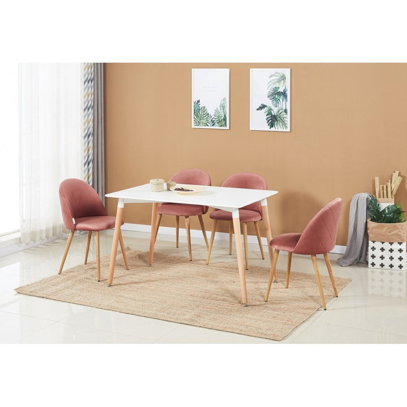Totnes 4 Person Dining set - a Rectangular Plastic Dining Table with Wooden Legs and a Set of 4 Quilted Velvet Dining Chairs for Dining Room - Modern Dining Table Set