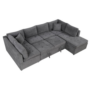 117.3" Oversized Sectional Sofa U- Shaped Sofa Couch Pull-Out Sofa Bed With Two Throw Pillows For Living Room