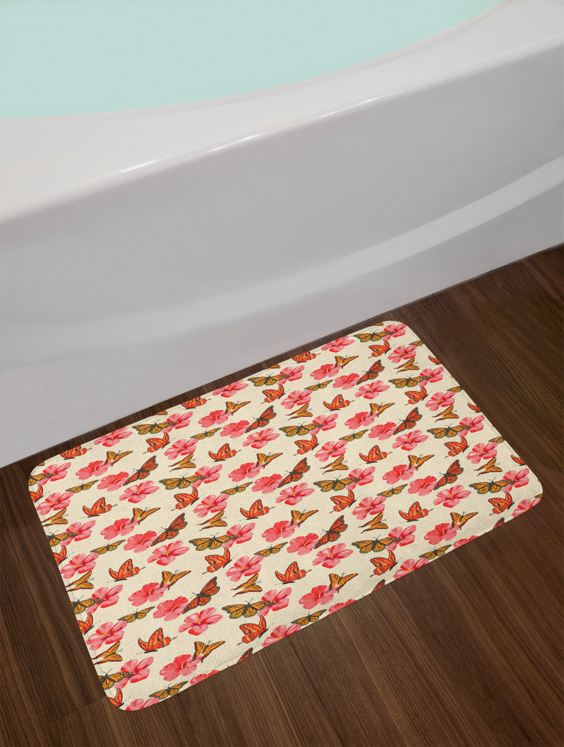 Wayfair Monarchy Rugs East Urban Home Tropical Garden Hibiscus and Monarch Butterflies Bath ...