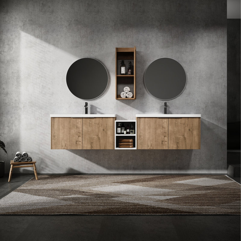 Meuble-lavabo moderne 84 po avec lavabo et armoire latérale - fonction de fermeture en douceur pour un rangement efficace et un cachet doux dans les salles de bain