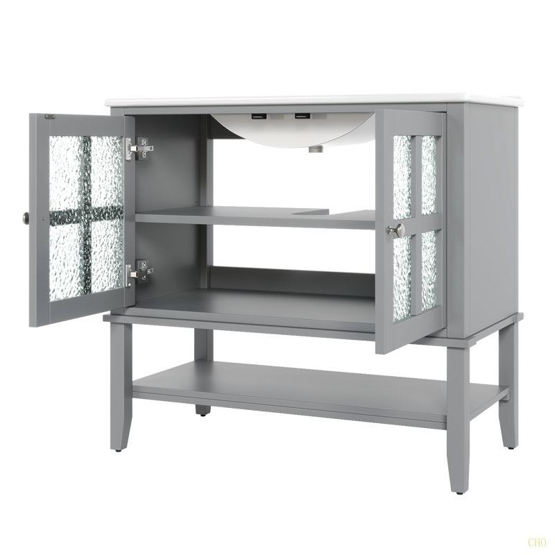 Meuble-lavabo 36 po avec lavabo en céramique, Gris
