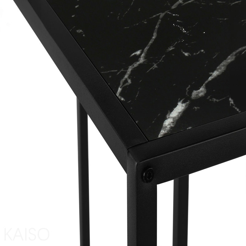 Console décorative, stratifié d'aspect marbre, métal noir pour le salon - noir