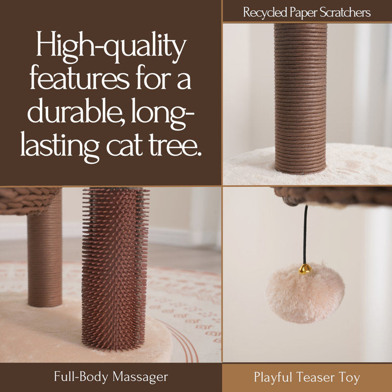 PetPals 48.5" Brown and White Sisal Cat Tree with Plush Perches