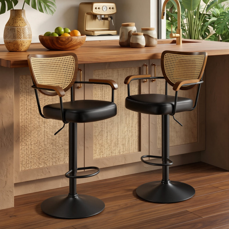 Tabouret de bar pivotant moderne avec siège rembourré et large assise de 17,7 po Kissena, Noir