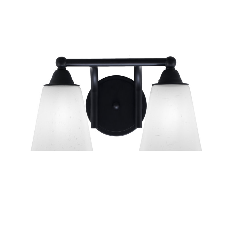 Barre d'éclairage de salle de bain 2 lumières Paramount avec fini noir mat et verre mousseline carré de 4,5 po