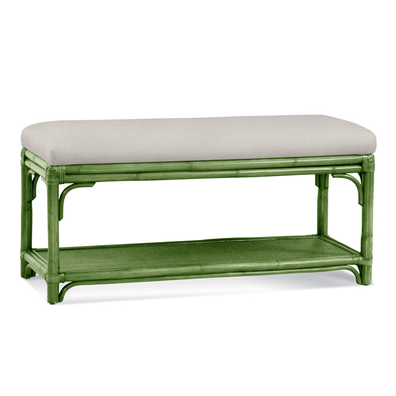Summer Retreat Wicker Shelf Storage Bench, Celery, White Textured Performance; 0865-91