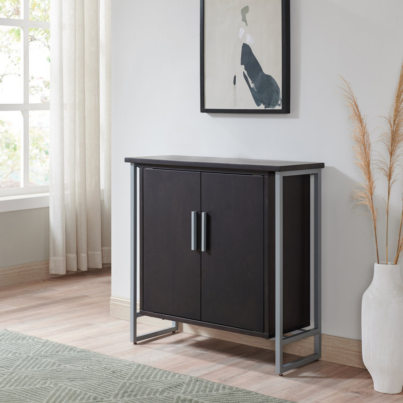Talia Solid + Manufactured Wood Foyer Cabinet, Black/Nickel