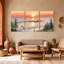 Paysage et nature, coucher de soleil, vagues d'oiseaux, arbres, reflet, ensemble de 3 toiles murales-1670424705