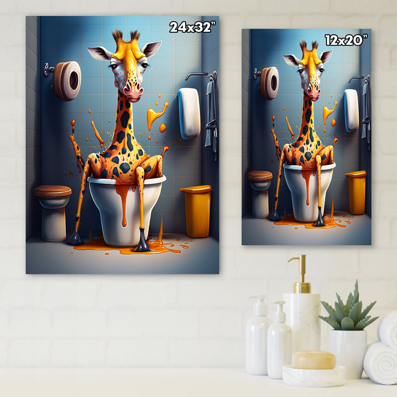 «Golden Giraffe Pushing a Mess I», reproduction sur toile tendue