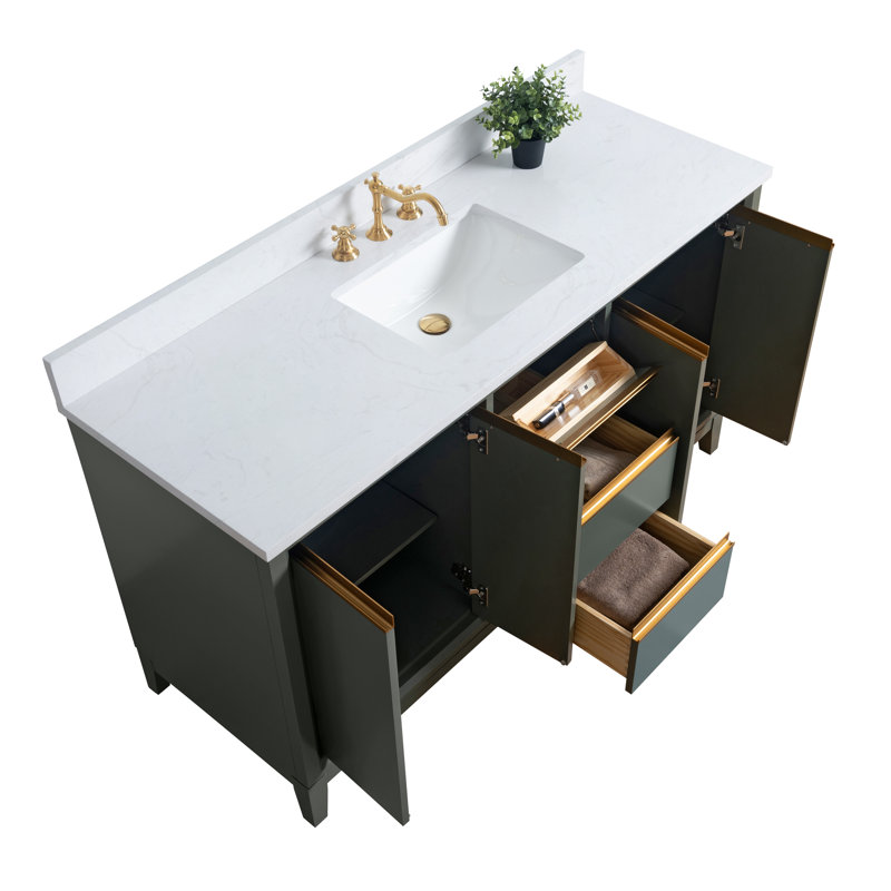Meuble-lavabo double 60 po avec comptoir, Vert rétro, Simple , 60"