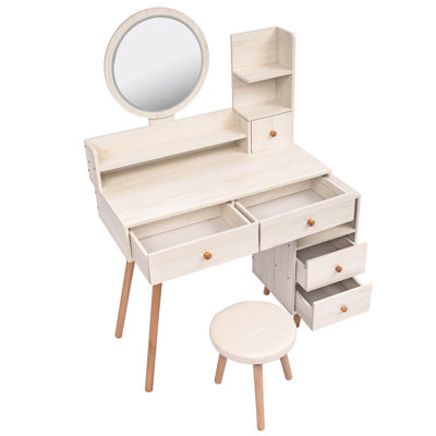 Meuble-lavabo avec miroir et tabouret rembourré