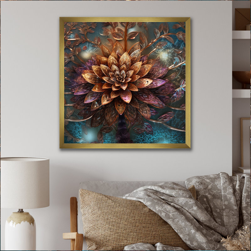 «Mysterious Retro Dahlia Flower On Turquoise I», reproduction sur toile, H 24 po x l 24 po x P 1 po