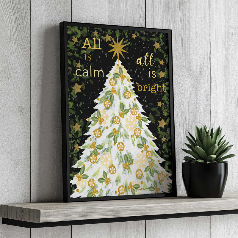 «All is Calm Christmas Tree» par Annie Lapoint, reproduction d'art, L 8 po x H 12 po, Noir, Impression encadrée