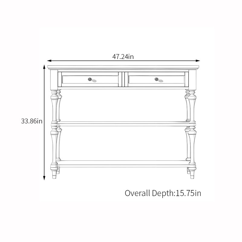 American-style open wooden console table, Blanc, H 33,86 po x l 47,24 po x P 15,75 po