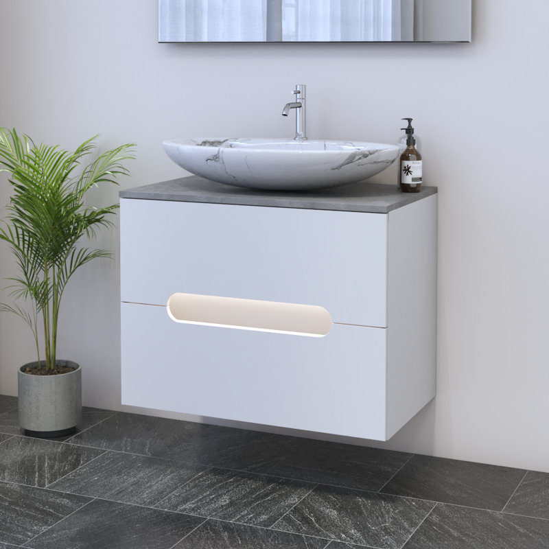 Meuble-lavabo simple 31,5 po avec plateau Kashden, Blanc, Béton