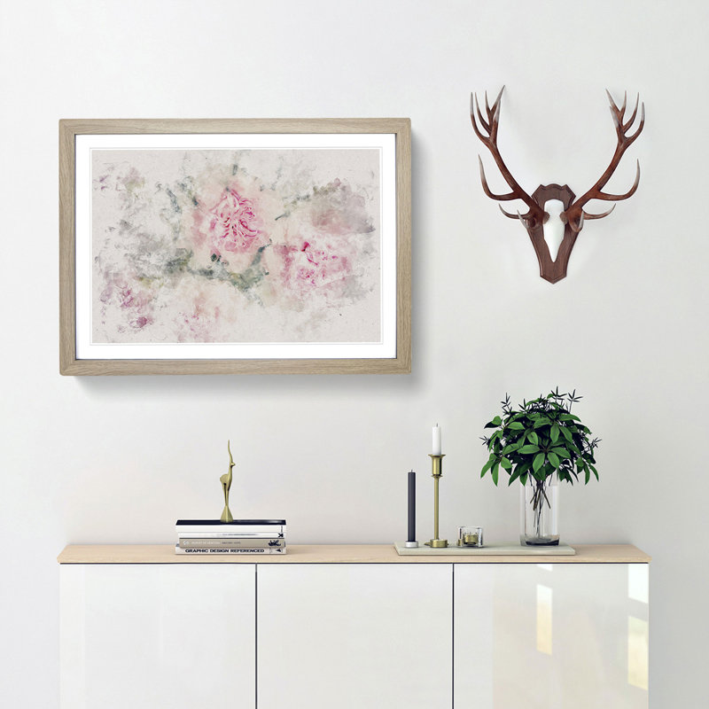 Pale Pink Carnation Flowers - Picture Frame Painting Print, 24cm H x 33cm W x 2cm D, Oak Framed
