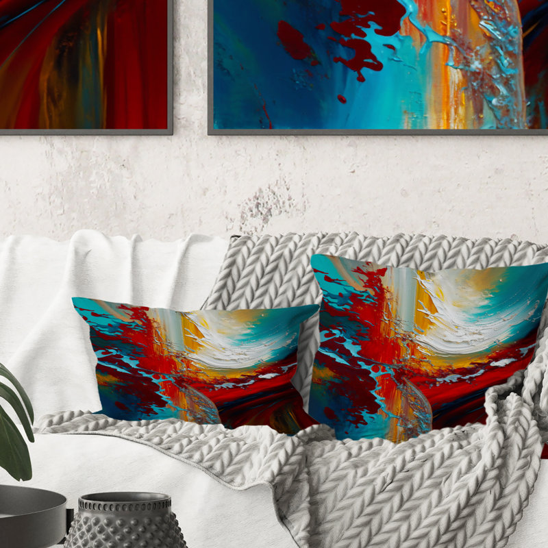 Coussin décoratif imprimé abstrait bleu sarcelle - Reproduction de peinture abstraite