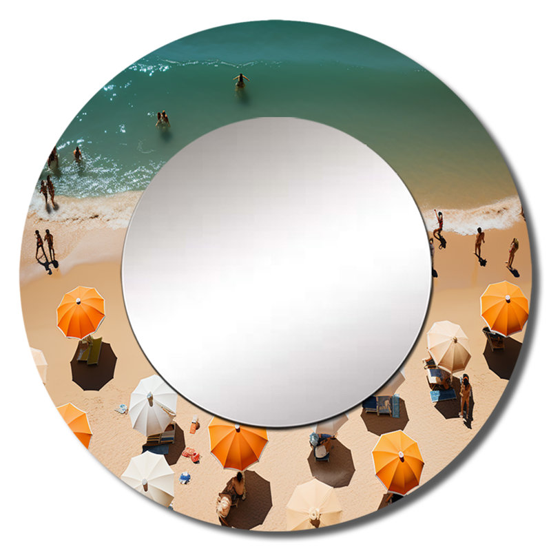 Parasol de plage vue aérienne III - miroir mural unique plage sable, 23 po x 23 po