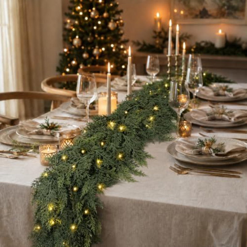 Décoration de guirlande en cèdre 15 pi avec lumières pré-éclairées 15 pi