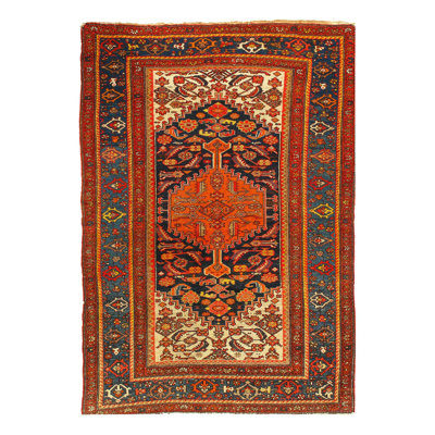 Oriental Handmade Rectangle 4'3" x 6'3" Wool/Cotton Area Rug in Red/Orange