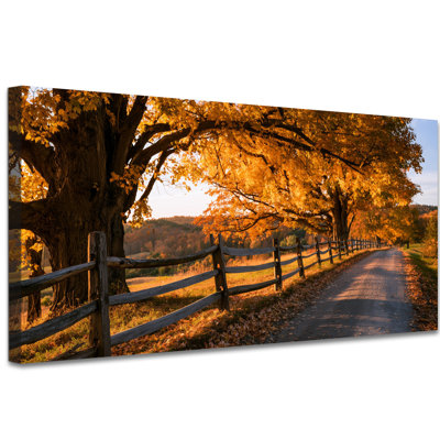  «Rustic Fall», art mural sur toile, impressions de forêt d'automne champêtre, peinture à la feuille d'érable rétro, décor d'ambiance sereine, paysage de récolte panoramique, photo pour le salon, 20 x 40 po