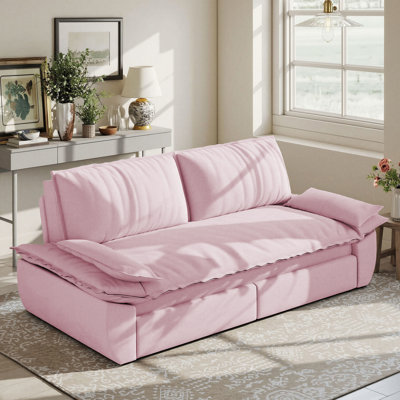 Grand canapé-lit convertible 3 en 1 73 po, causeuse multifonctionnelle en velours, rose