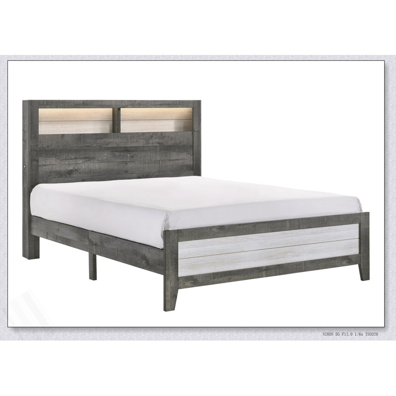 1 lit plateforme avec rangement et tête de lit à profil bas avec éclairage encastré gris, Très grand lit