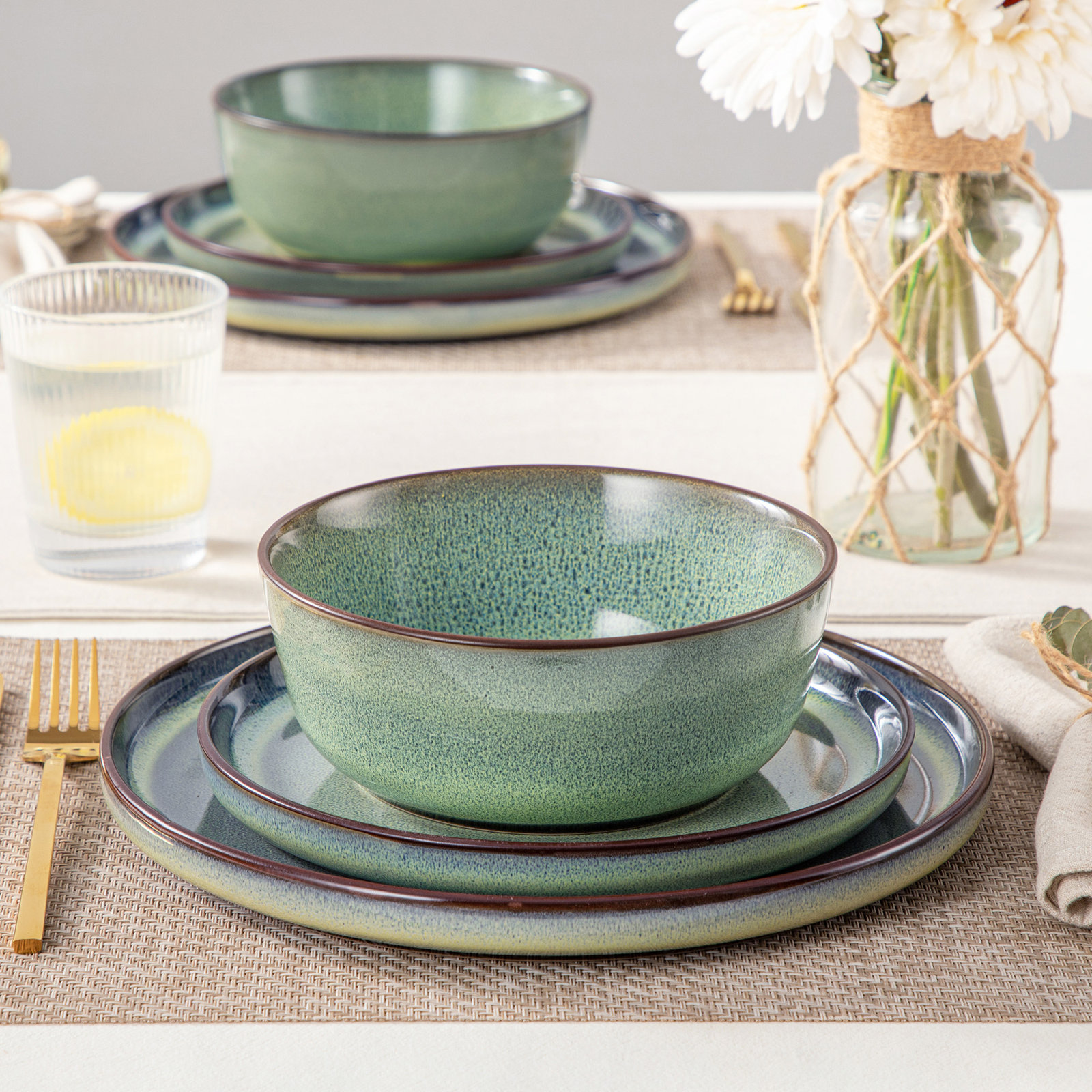 Marienne Ceramic Dinnerware Set, Green